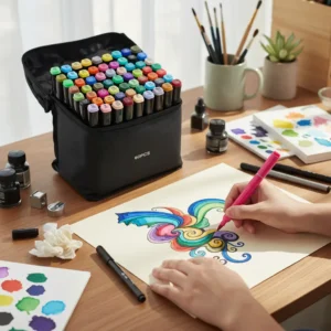 Bolsa De Canetas Marcadora Com Ponta Dupla 60 Cores touch Acrilica Para Desenho, Escolar, Escritório