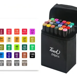 Bolsa De Canetas Marcadora Com Ponta Dupla 24 Cores touch Acrilica Para Desenho, Escolar, Escritório
